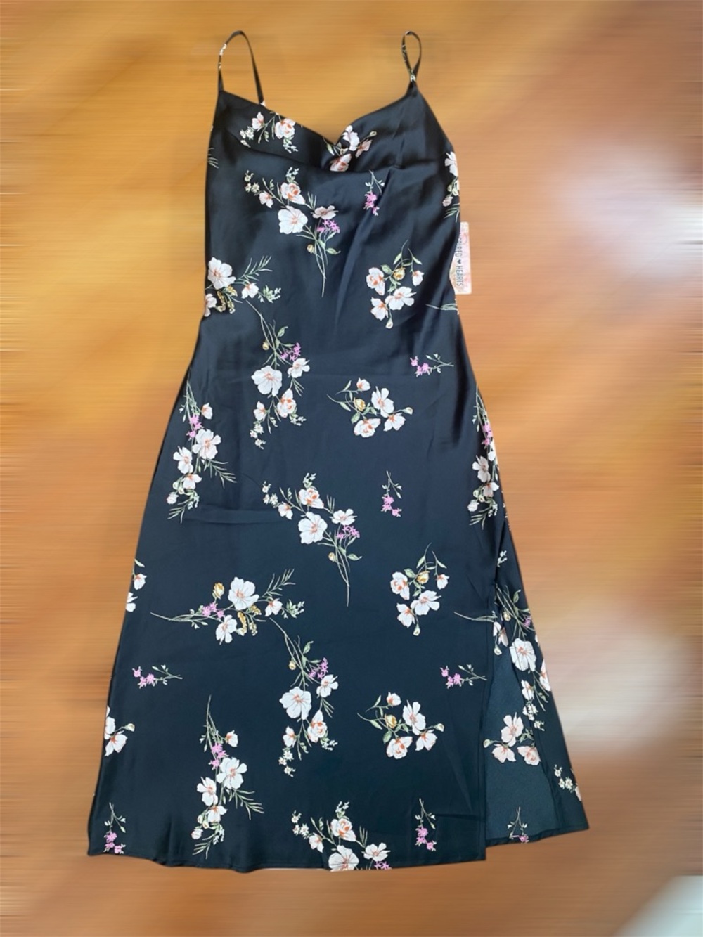 Inspired Hearts Black Floral Maxi Dress with White & Pink Flowers